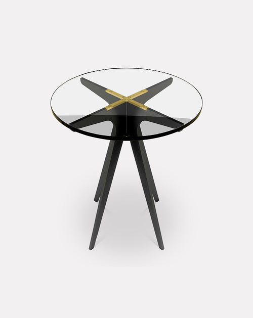 Table d'appoint en verre transparent et métal