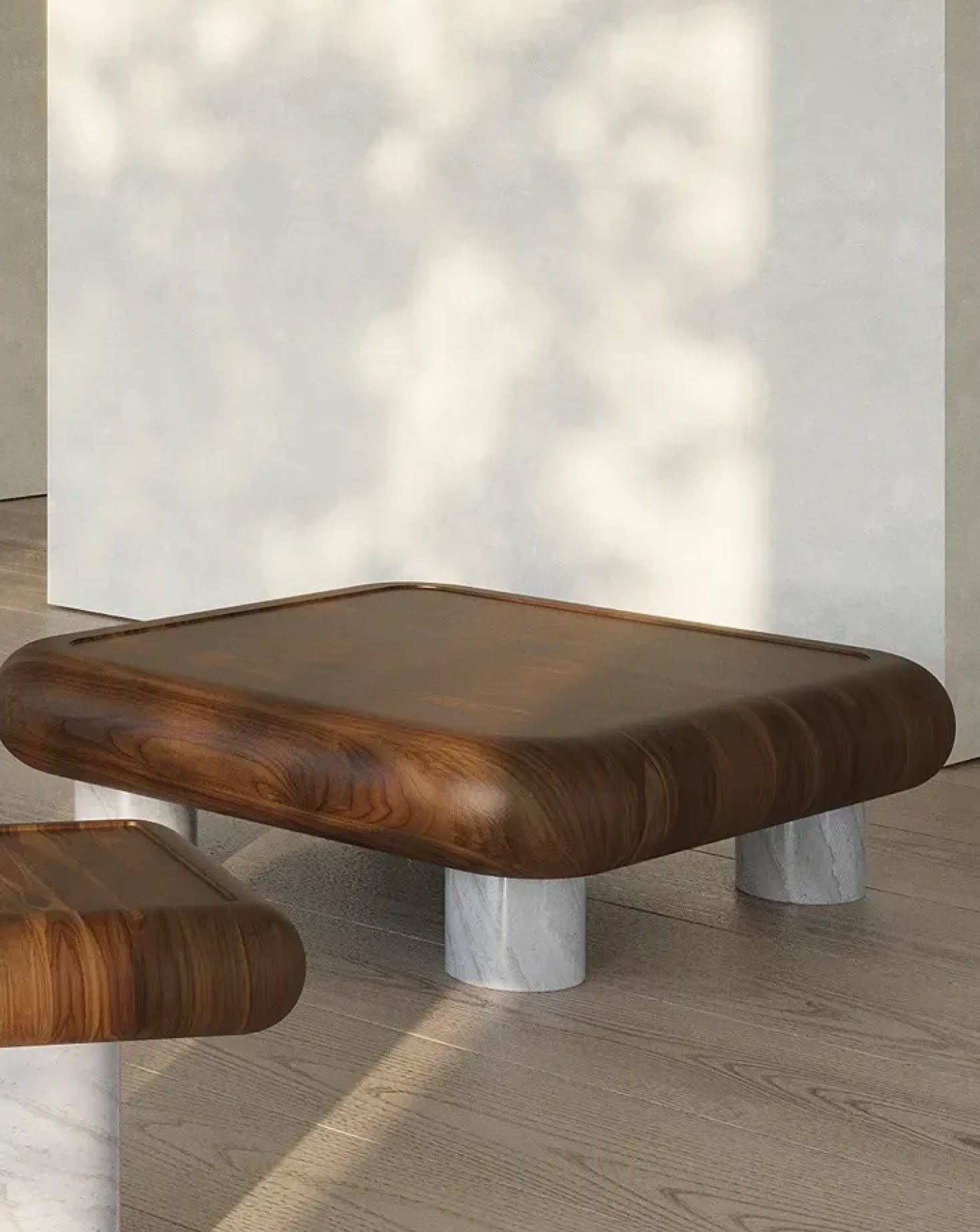 Wood and Marble Light Cofee Table
